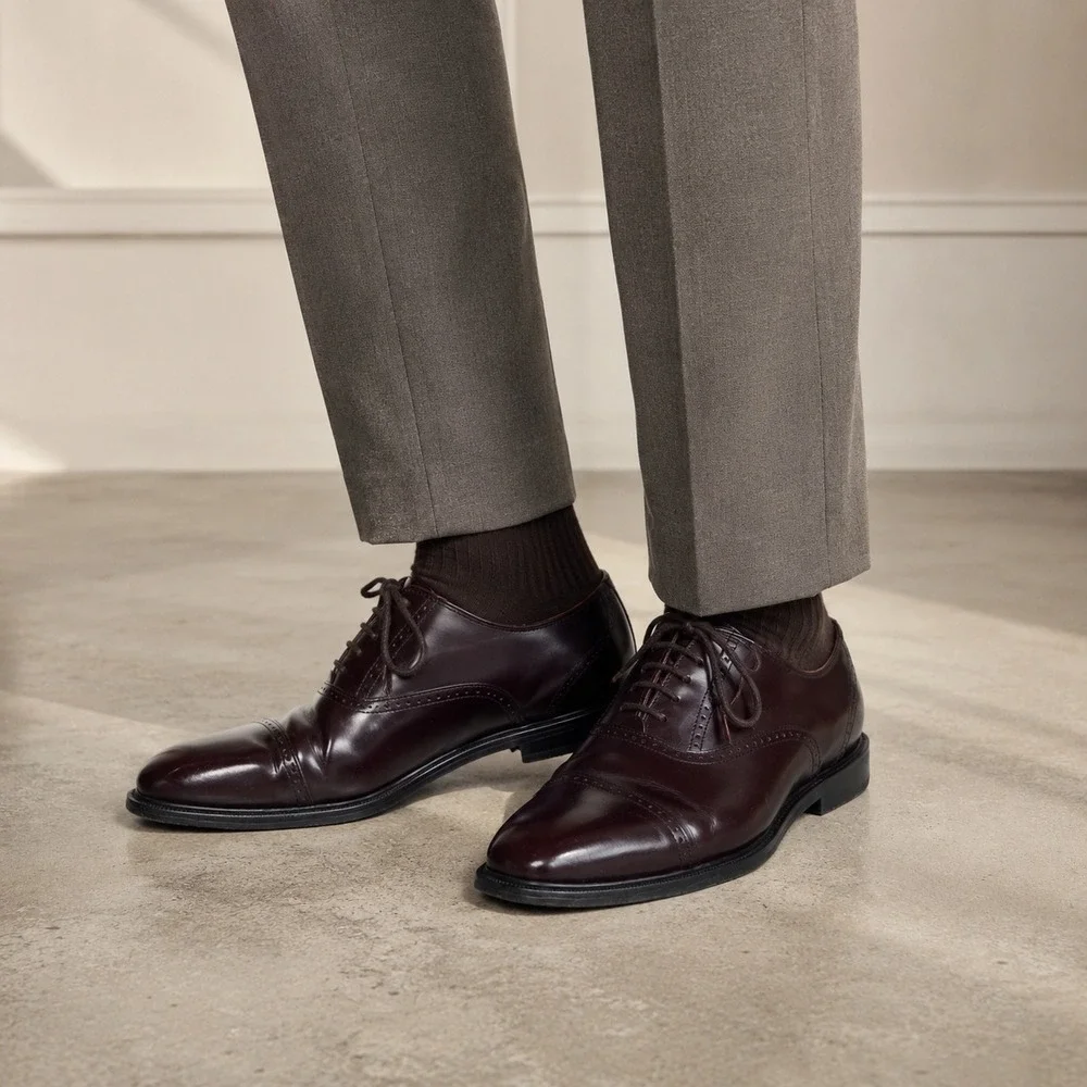 Rockport Mens Burgundy Leather Cap Toe Oxford Dress Shoes Dark Academia 11 W